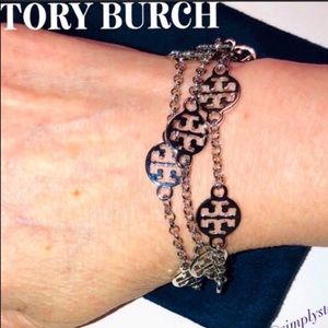 Tory Burch White Gold Logo Bracelet NEW